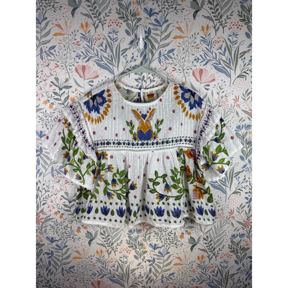 Farm Rio Summer Garden Blouse White Floral Embroidered Flowy Top Women’s XS Boho - Picture 3 of 13